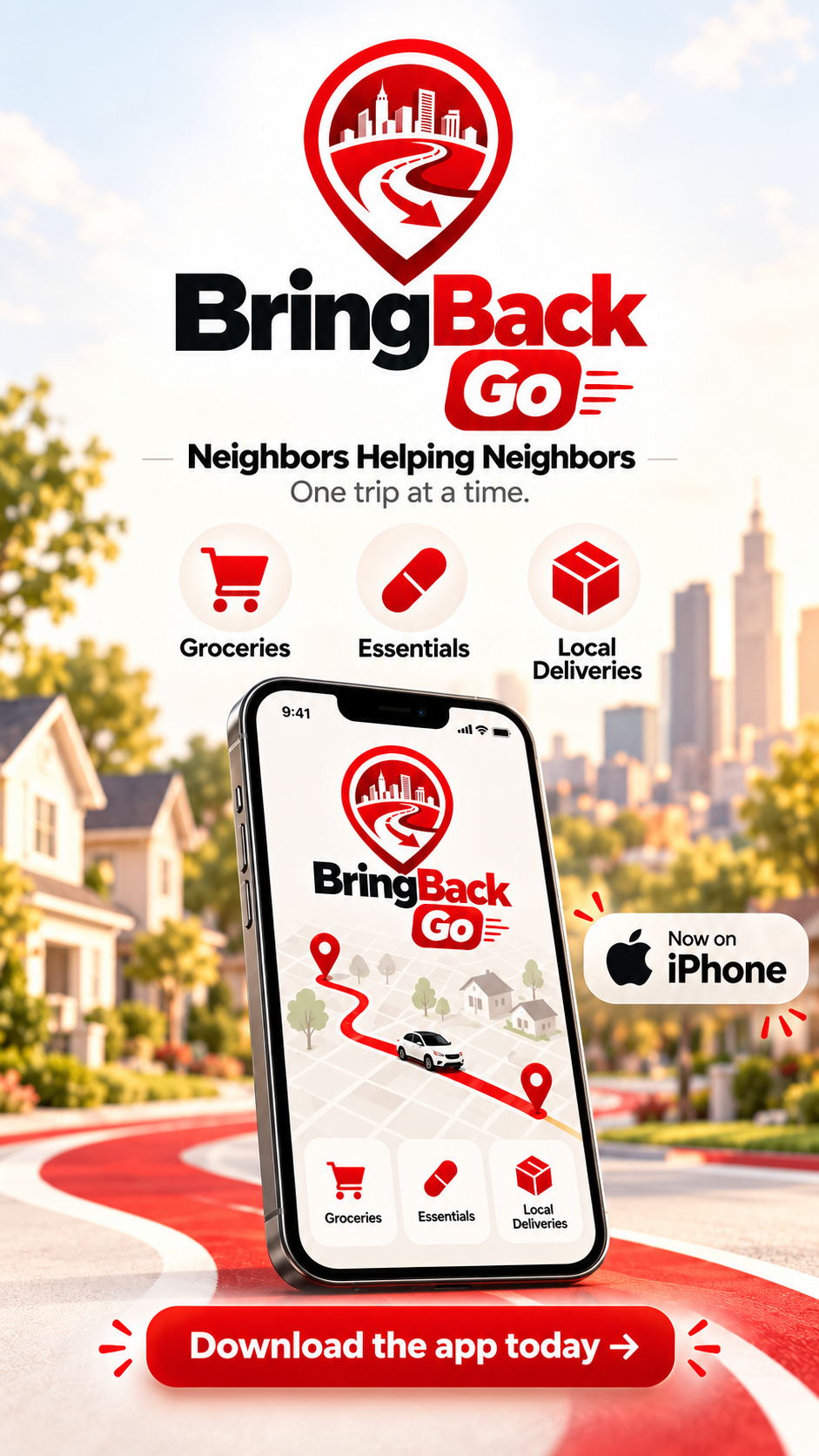BringBack Go is now on iPhone. Neighbors Helping Neighbors. One trip at a time. Download the app today.